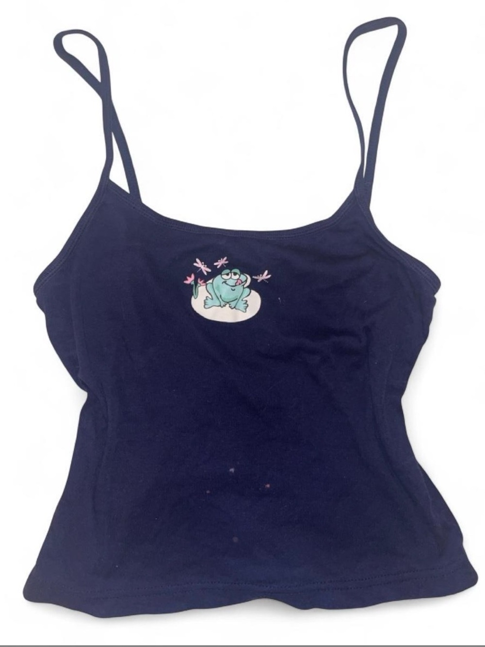 Women’s Navy Frog Graphic Spaghetti-Strap Tank Top